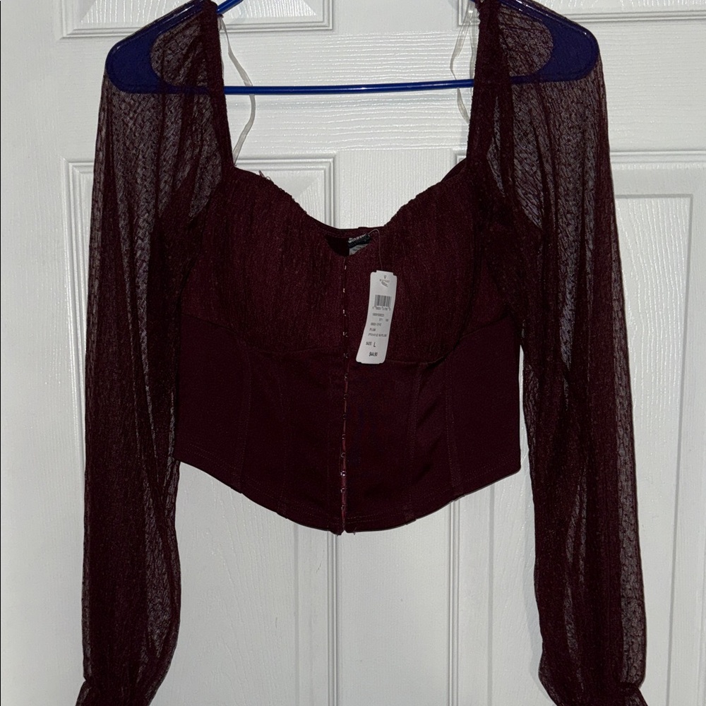 Windsor Burgundy Sheer Sleeve Blouse
